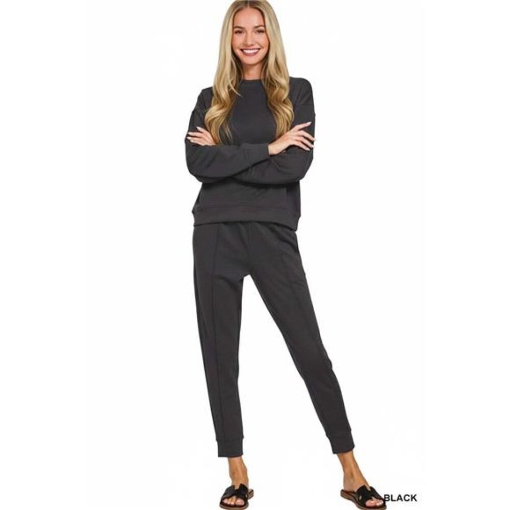 Zenana Scuba Mock‎ Neck Sweatshirt and Joggers Set